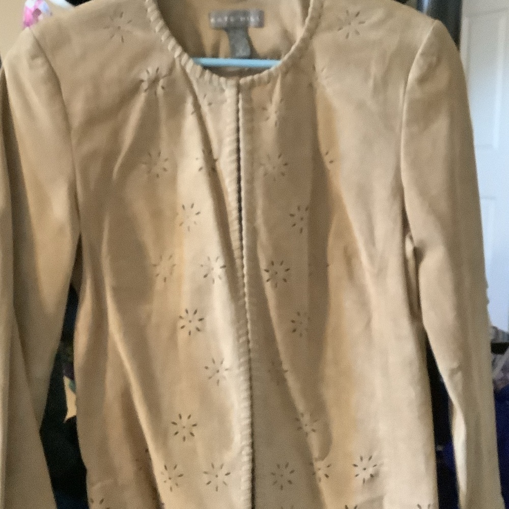 Kate Hill Beige Leather Women's open front jacket, 4